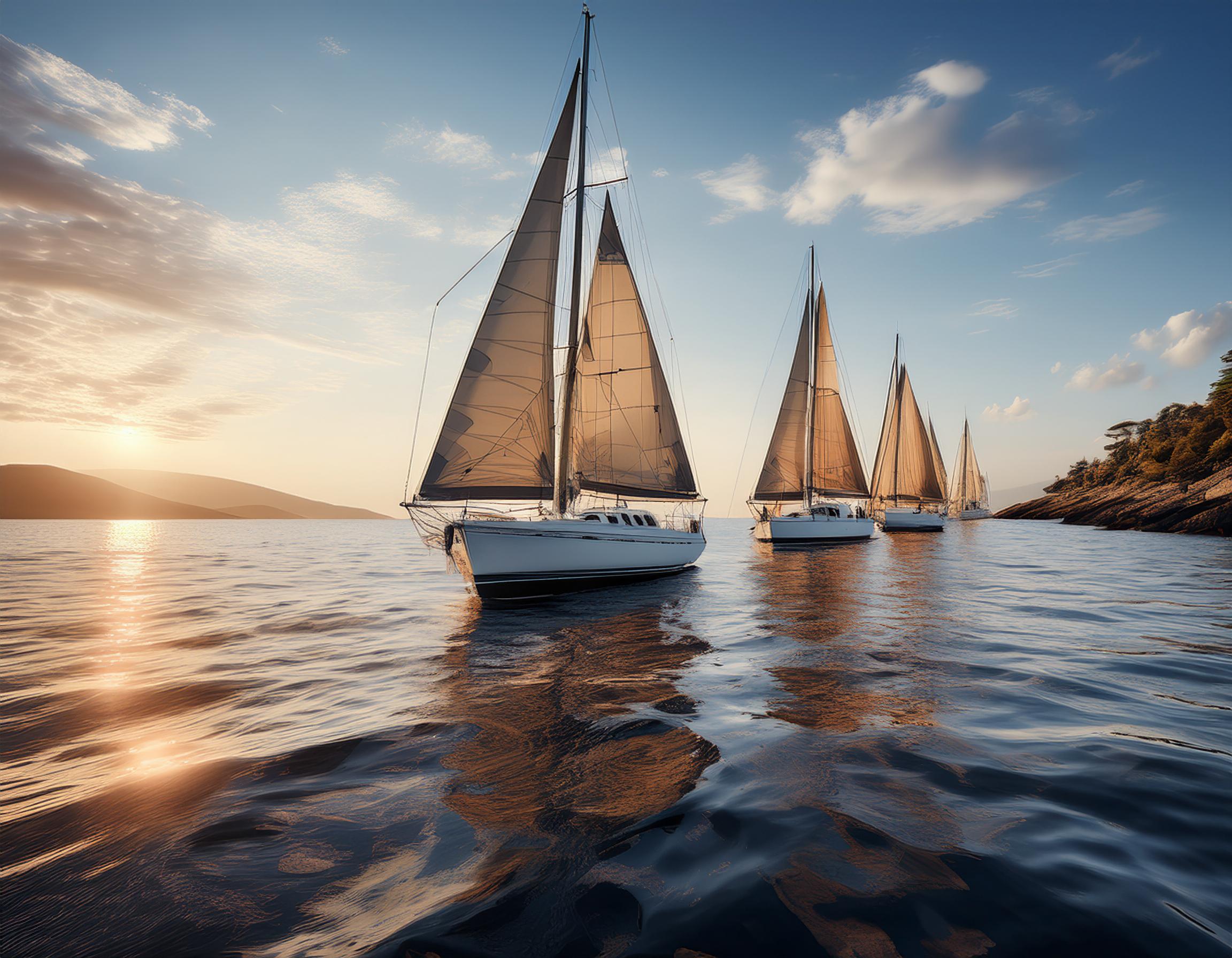 Segelboot auf ruhiger See bei Sonnenuntergang
